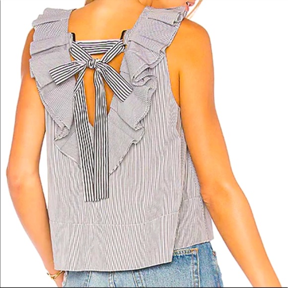 Tibi Tops - TIBI Ruffle Black Stripe Tie-back Crop 2